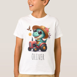 T-shirt Trex dinosaure cool agriculteur conduisant un trac
