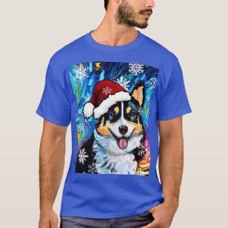 T-shirt Tri couleur Corgi Père Noël