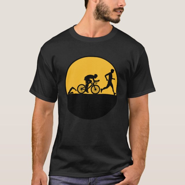 T-shirt Triathlon 3 Étapes Pleine Nuit Lune Natation Vélo (Devant)