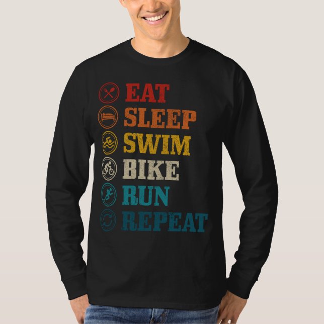 T-shirt Triathlon Manger Sommeil Nager Vélo Course Répéter (Devant)