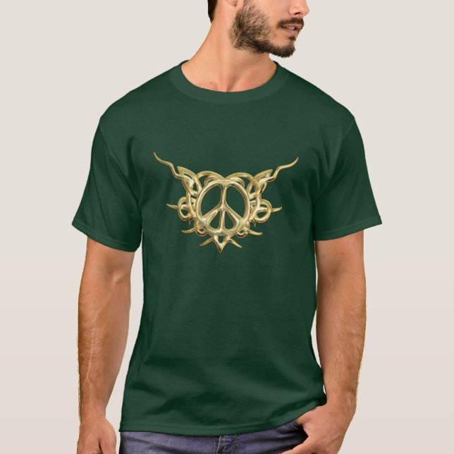 T-shirt tribal d'or de paix de coeur (Devant)