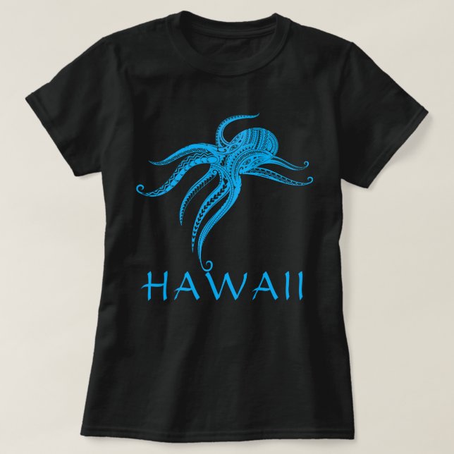 T-shirt TRIBAL POLYNÉSIEN D'OCTOPUS HAWAII LtBlue (Design devant)