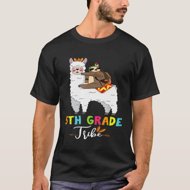 T-shirt Tribe de 5e année Sloth Riding Llama Retour à Scho (Devant)