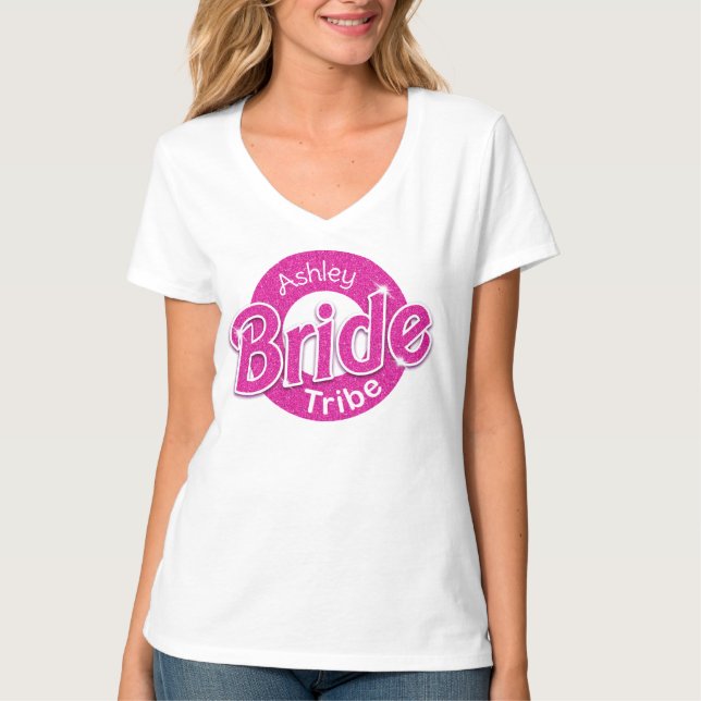 T-shirt tribu des mariées de Parties scintillant rose (Devant)