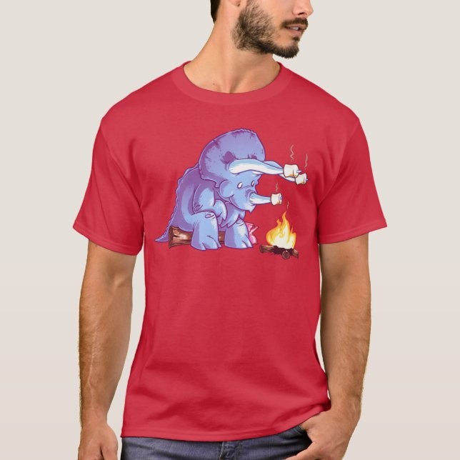 T-shirt Triceramallows camp fire dinosaur funny (Devant)
