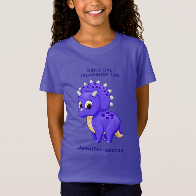 T-Shirt Tricératops De Bébés Violets Les Filles Comme Les  (Devant)