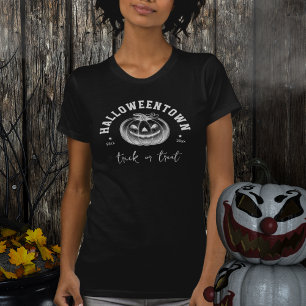 T-shirt Trick Halloween moderne ou traiter Citrouille noir