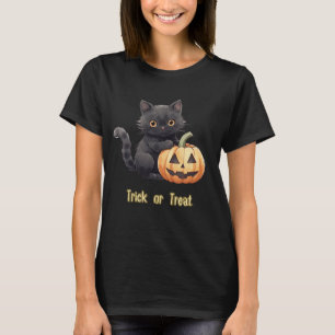 T-shirt Trick or Treat Chat Noir Citrouille Noir Halloween