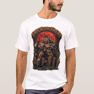 T-shirt Trick Or Treat Halloween Tueur Squelette Hache Rou