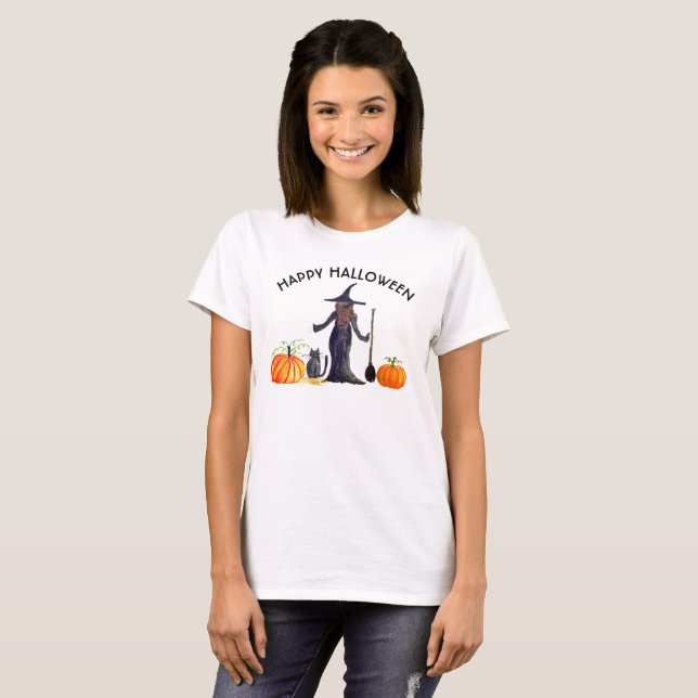 T-shirt Trick or Treat Happy Halloween sorcier Citrouille  (Devant entier)