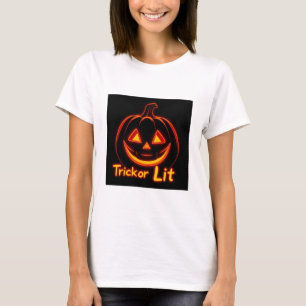 T-shirt Trick ou Lit - Neon Citrouille Face Halloween