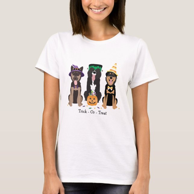 T-shirt Trick Ou Traiter Les Chiens En Costumes D'Hallowee (Devant)