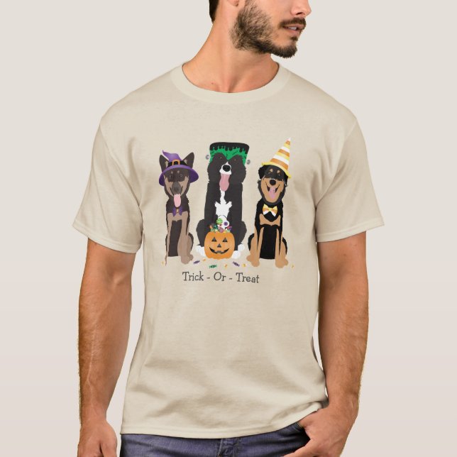 T-shirt Trick Ou Traiter Les Chiens En Costumes D'Hallowee (Devant)