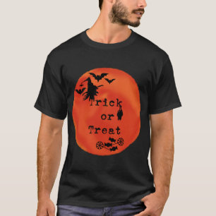 T-shirt Trick ou Treat with Witch & Bats on Orange Moon