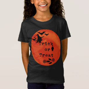 T-Shirt Trick ou Treat with Witch & Bats on Orange Moon