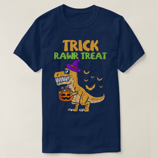 T-shirt Trick Rawr Treat Dinosaur Tre Witch Citrouille Fun (Design devant)