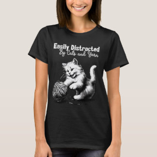 T-shirt Tricot adorable et Crochet Happy Cat Yarn Lover