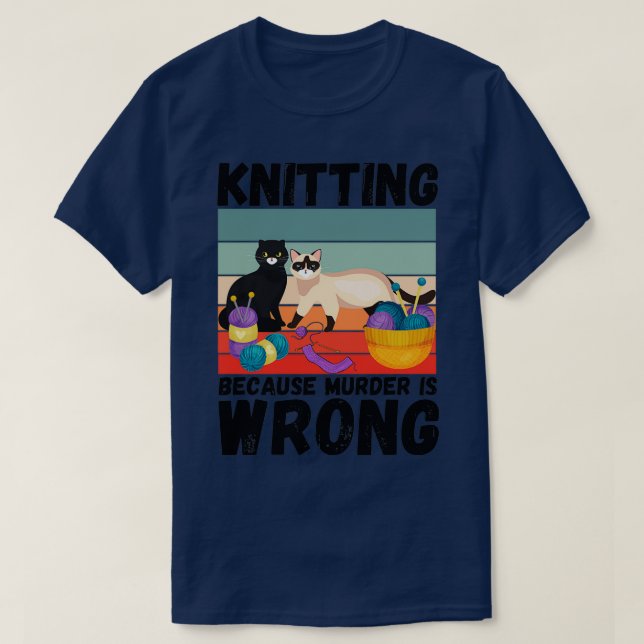 T-shirt Tricot Parce Que Le Meurtre Est Mauvais Chat Vinta (Design devant)