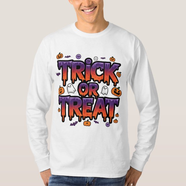 T-shirt Tricoter ou traiter Halloween amusant (Devant)