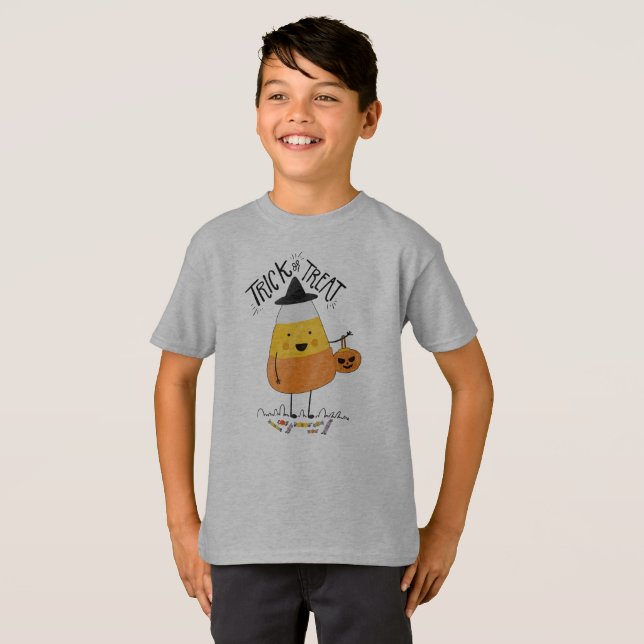 T-shirt Tricoter ou traiter l'Halloween du maïs bonbon | T (Devant entier)
