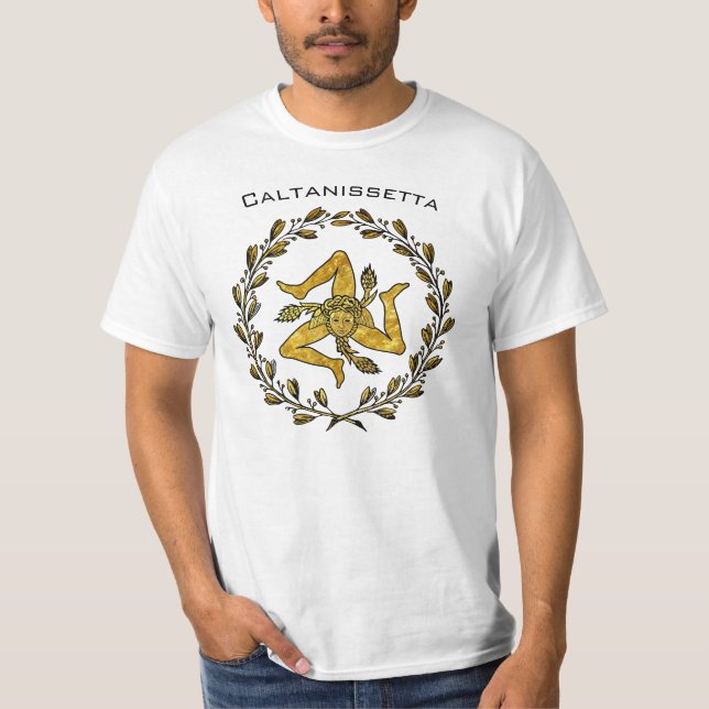 T-shirt Trinacria sicilien et guirlande olive (Devant)