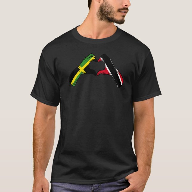 T-shirt Trinité-Et-Tobago Jamaïque Drapeau Heart Mix Herit (Devant)