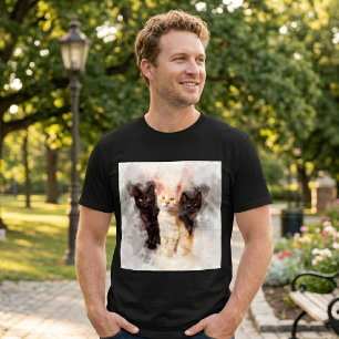 T-shirt Trio à l'aquarelle de mignons chatons noirs et ora