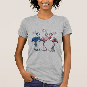T-shirt Trio de flamants patriotiques dessin de gravure vi