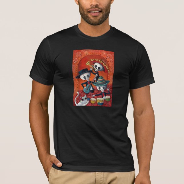 T-shirt Trio de mariachi de Dia de Los Muertos Skeleton (Devant)