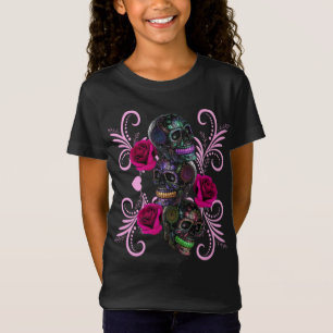 T-Shirt Triple Jour Noir Des Crânes Morts Roses Rose