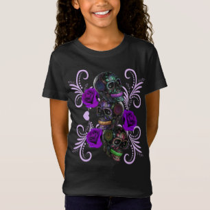 T-Shirt Triple Jour Noir Des Crânes Morts Roses Violets