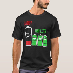 T-shirt Triplets Papa Papa Papa Papa De 3 Enfants Batterie