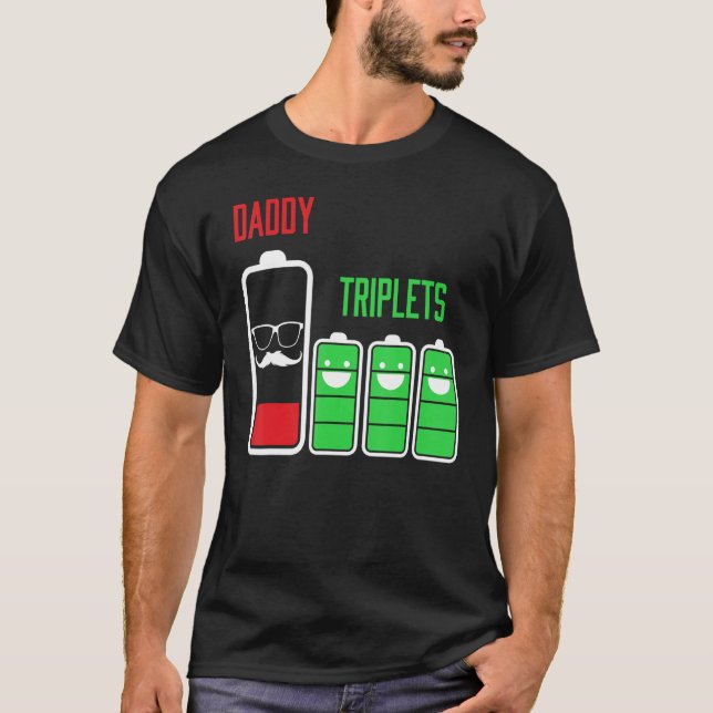 T-shirt Triplets Papa Papa Papa Papa De 3 Enfants Batterie (Devant)