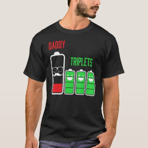 T-shirt Triplets Papa Papa Papa Papa De 3 Enfants Batterie