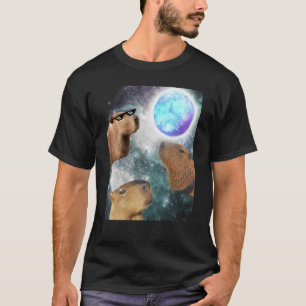 T-shirt Trois 3 Lune Capybaras Space Rodent Animal Parodie