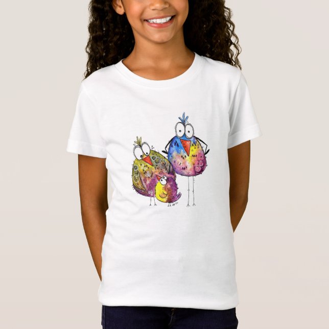 T-Shirt Trois Beaux Oiseaux Bleus Et Colorés (Devant)