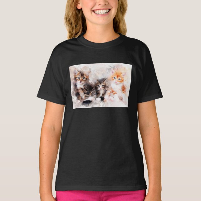 T-shirt Trois belles chatons mignonnes aquarelle (Devant)