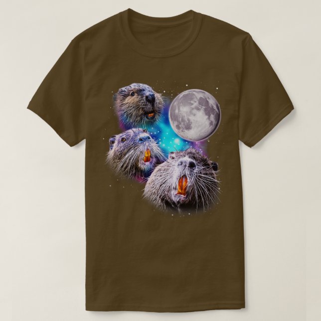 T-shirt Trois castors hurlent sur la lune (Design devant)