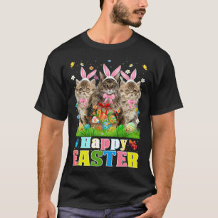 T-shirt Trois chats persans Bunny et panier d'oeufs de Pâq