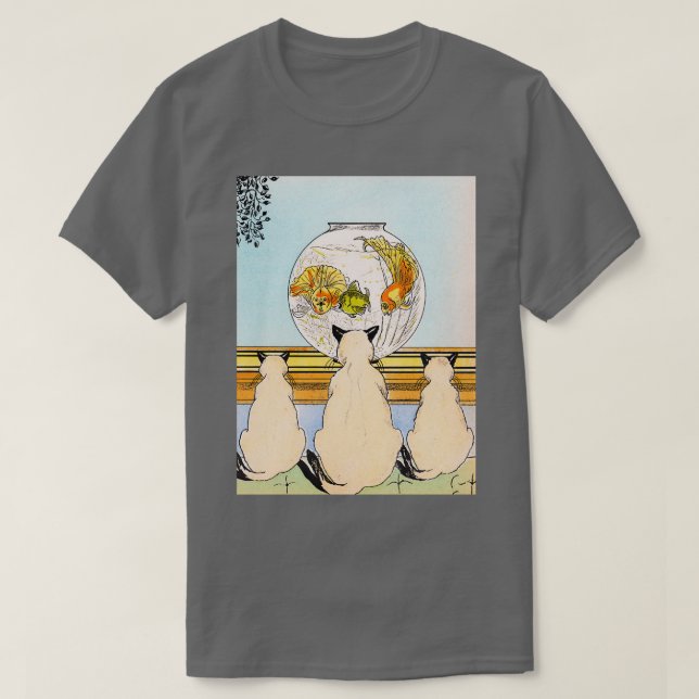 T-shirt Trois chats regardant des poissons dans un aquariu (Design devant)