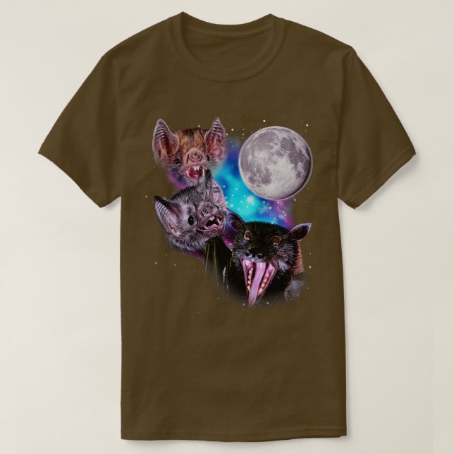 T-shirt Trois chauves-souris hurlent sur la lune (Design devant)