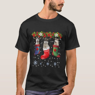 T-shirt Trois Chien Malamute De L'Alaska Dans Sock Christm