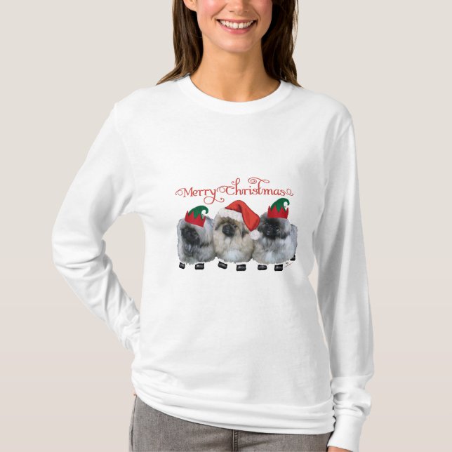 T-shirt Trois Chiots Pekingese Noël (Devant)