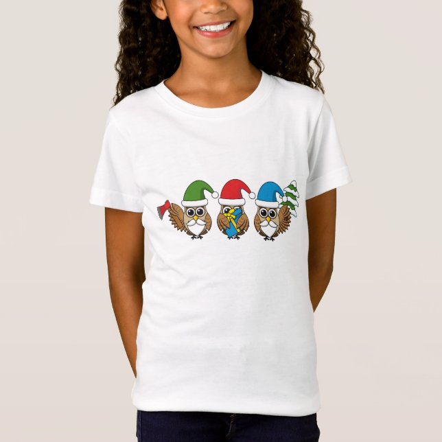 T-Shirt Trois chouettes naines de Noël amusantes (Devant)