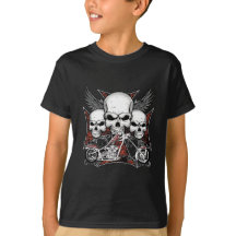 Trois crâne avec Chopper Rouge Motorcycle Boy