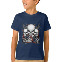Trois crâne avec Chopper Rouge Motorcycle Boy T-Sh