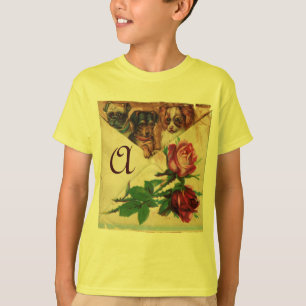 T-SHIRT TROIS DOGGIES AVEC MONOGRAM ROSE