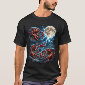 T-shirt Trois Écrevisses Lune Foudre Rétro Crustacé