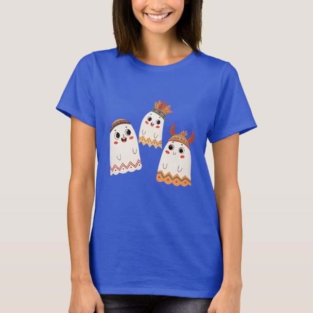 T-shirt Trois fantômes joyeux avec des têtes uniques (Devant)