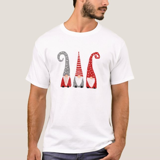 T-shirt Trois Gnomes Noël Main dessinée Vacances drôle (Devant)
